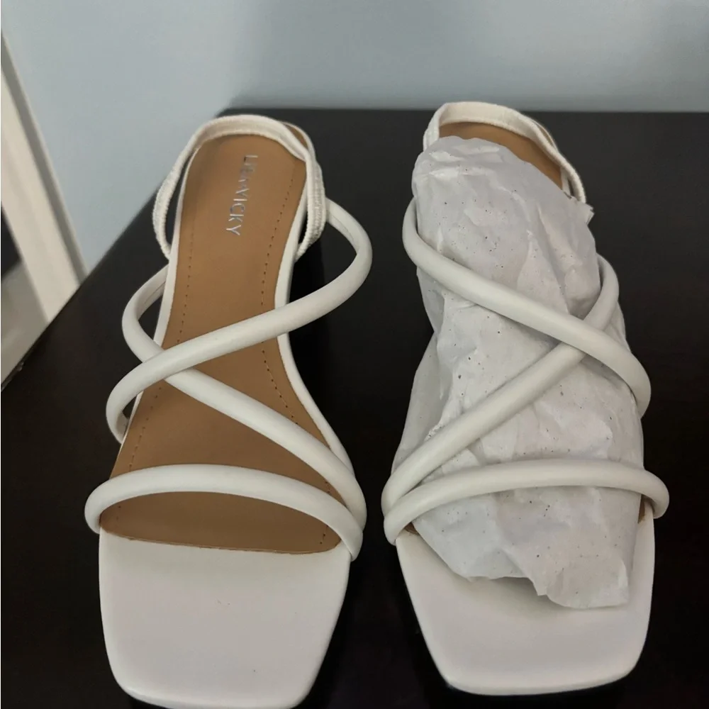 Lisa Vicky ILLUME-V White Sheep Nappa Block Heel Sandals - Size 7.5 M NIB